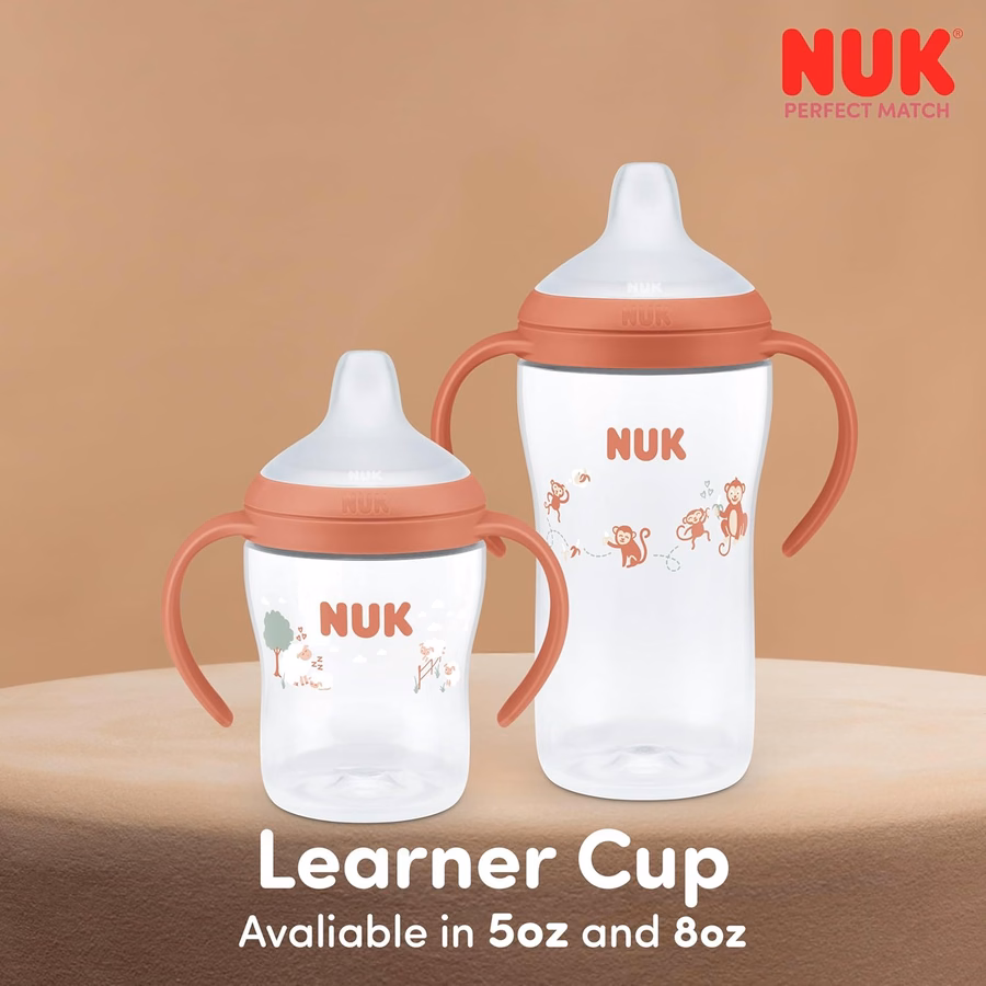 NUK Perfect Match Learner Cup, 8 oz, 2 pack – Soft Spout, Easy-Grip Handles, BPA Free, Spill Proof Transition Sippy Cup : Office Products