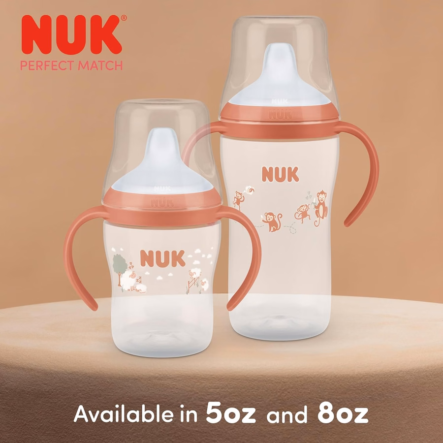 NUK Perfect Match Learner Cup, 8 oz, 2 pack – Soft Spout, Easy-Grip Handles, BPA Free, Spill Proof Transition Sippy Cup : Office Products