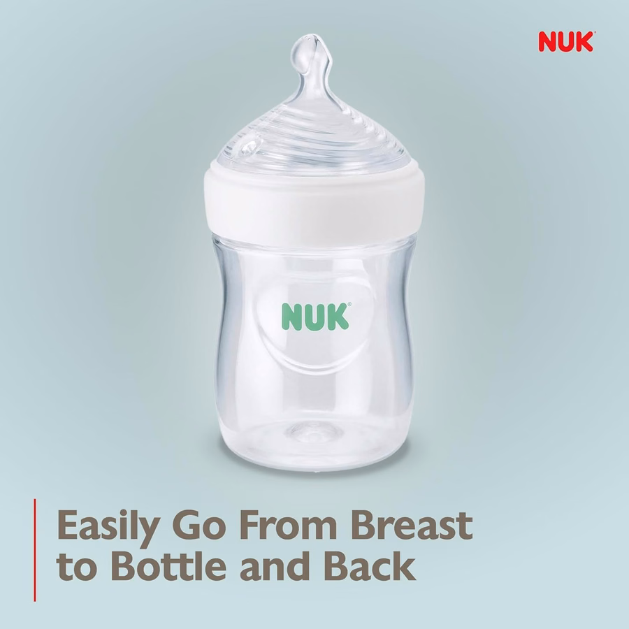 NUK Simply Natural Baby Bottle with SafeTemp, Anti-Colic Vent, and Slow Flow Nipple for Natural Feeding, 9 oz., 4-Pack : Baby