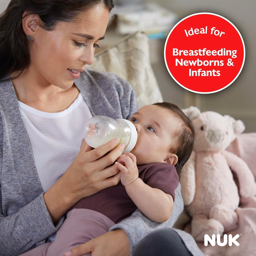 NUK Simply Natural Baby Bottle with SafeTemp, Anti-Colic Vent, and Slow Flow Nipple for Natural Feeding, 9 oz., 4-Pack : Baby