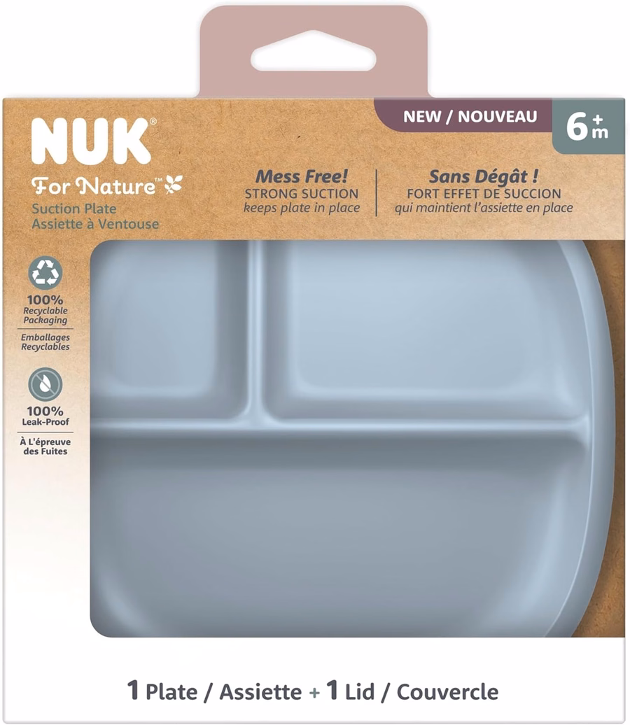 NUK for Nature Suction Plate and Lid, Leak-Proof Lid, Microwave, Freezer, & Top Rack Dishwasher Safe, BPA & Latex-Free, Pack of 1 : Baby