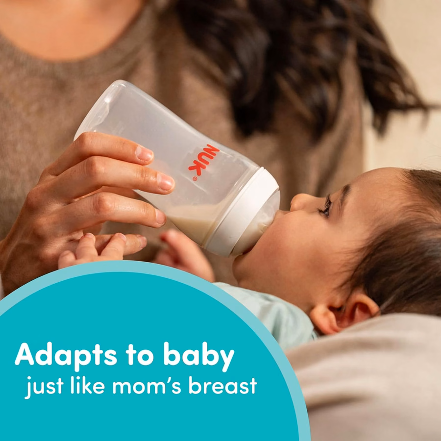 NUK Perfect Match 2-in-1 Natural and Anti-Colic Bottle with Medium Flow, Wide, Adaptable Nipple, 8oz., 4 Pack, BPA Free : Baby