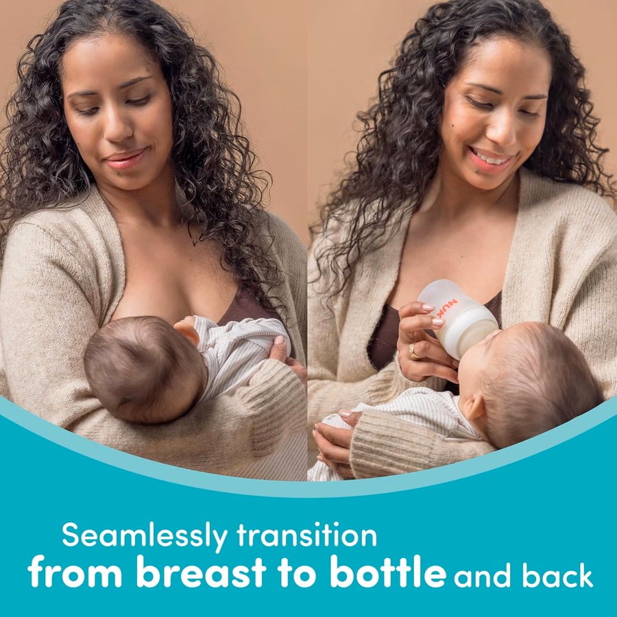 NUK Perfect Match 2-in-1 Natural and Anti-Colic Bottle with Medium Flow, Wide, Adaptable Nipple, 8oz., 4 Pack, BPA Free : Baby