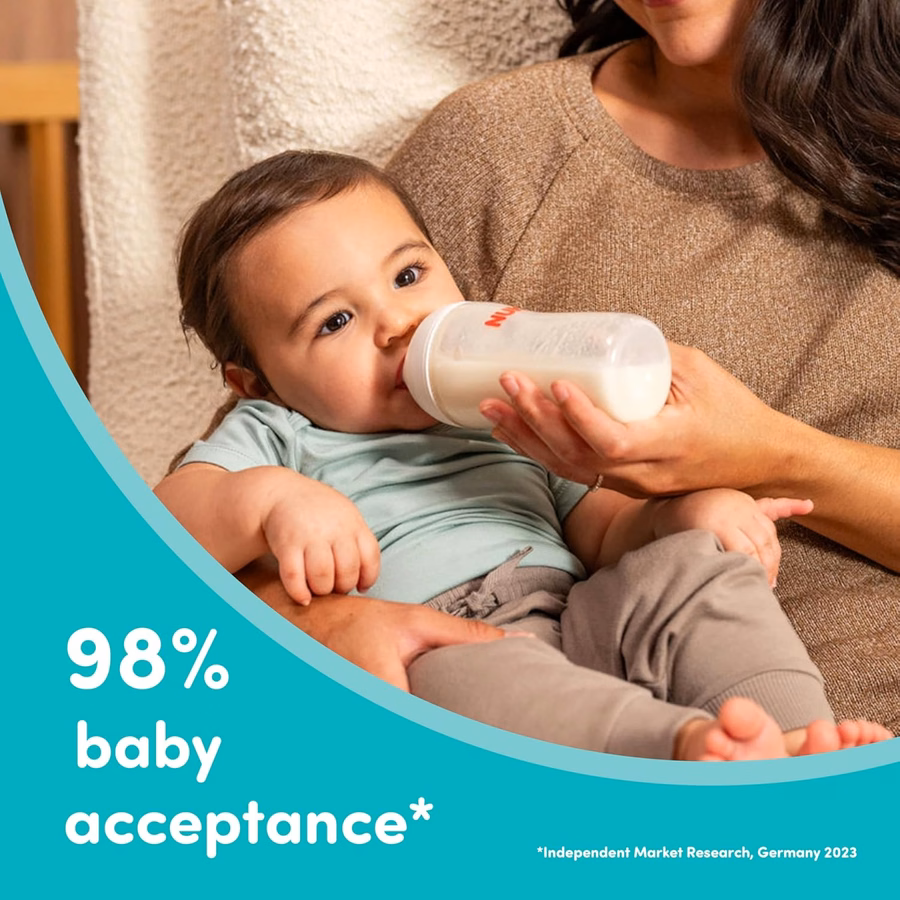 NUK Perfect Match 2-in-1 Natural and Anti-Colic Bottle with Medium Flow, Wide, Adaptable Nipple, 8oz., 4 Pack, BPA Free : Baby