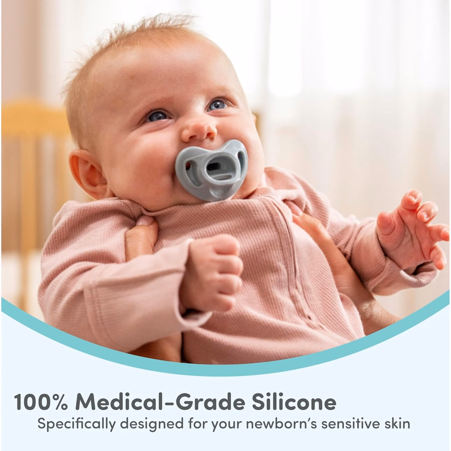 NUK 100% Silicone Comfy Orthodontic Pacifiers, 0-6 Months, Blue Fashion, Timeless Collection, 5 Count : Baby