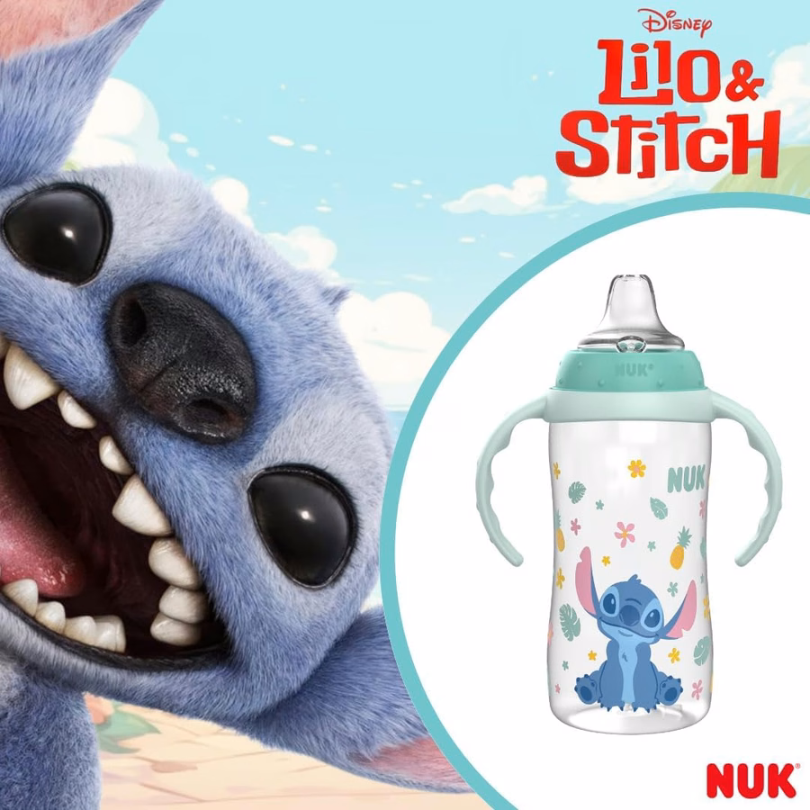 NUK Learner Cup, 10 Oz, Pack of 2, Disney's Stitch – Soft Spout, Easy-Grip Handles, BPA Free, Spill Proof Transition Sippy Cup : Baby