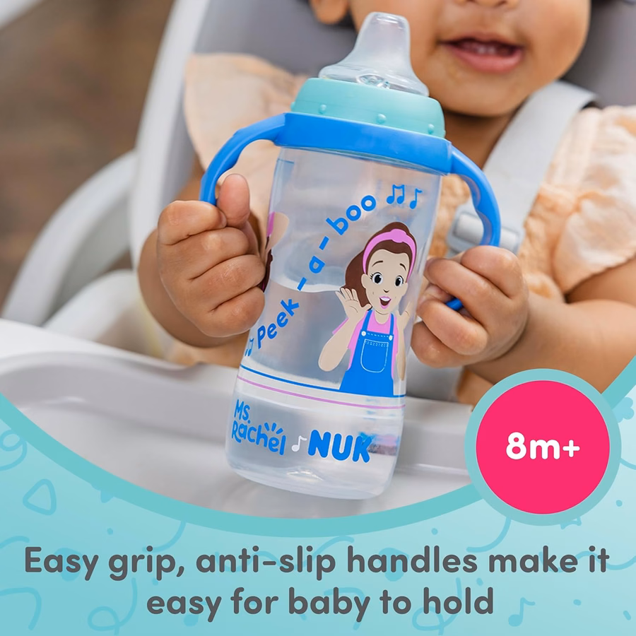 NUK Learner Cup, Ms. Rachel, 10 oz, 8+ Months, 2 pack – Soft Spout, Easy-Grip Handles, BPA Free, Spill Proof Transition Sippy Cup : Baby