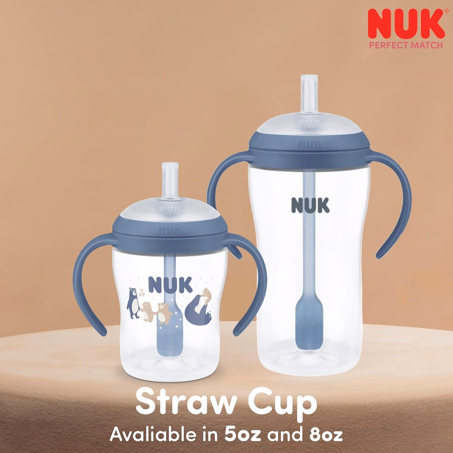 NUK Perfect Match Learner Straw Cup, 8 oz, 2 pack – Soft Straw, Easy-Grip Handles, BPA Free, Spill Proof Transition Sippy Cup : Office Products
