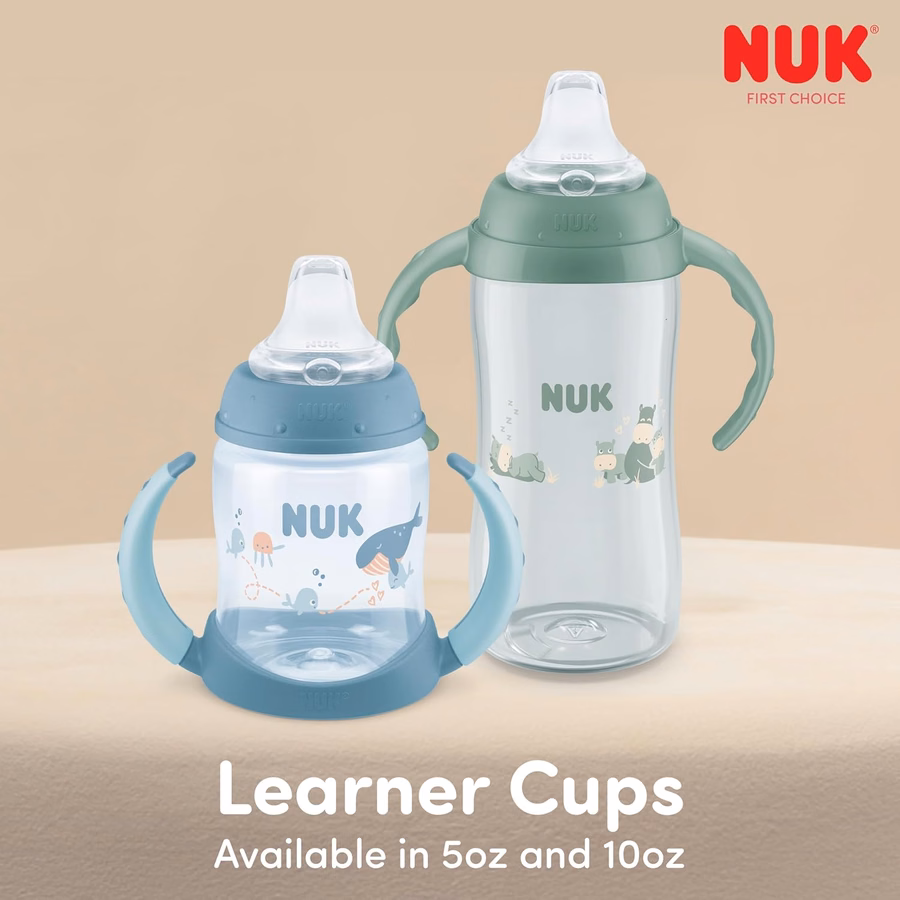 NUK First Choice Learner Cup 2.0, 5 oz. Sippy Cup with Handles, Spill Proof, Leak Proof Soft Straw Cup, 2-pack : Baby