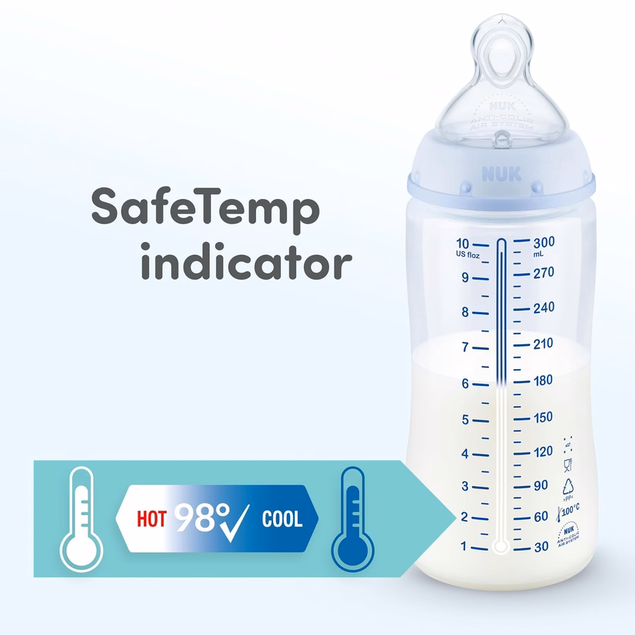 NUK First Choice Smooth Flow Anti-Colic Bottle, Peach, 10 oz. Baby Bottle with SafeTemp Temperature Indicator, Newborn Essentials, 4-Pack : Baby
