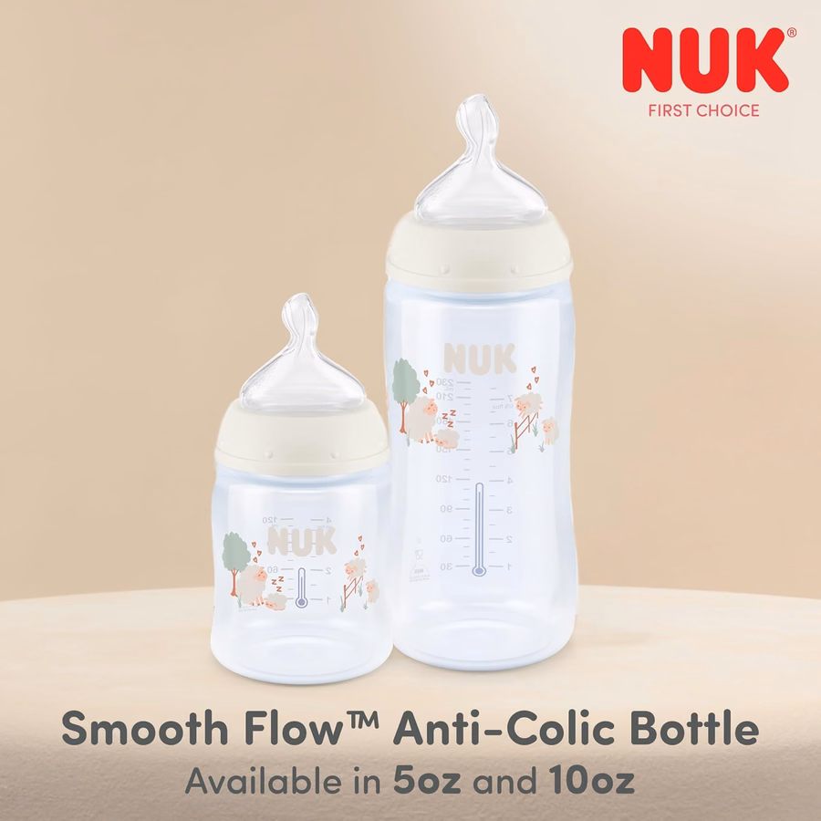 NUK First Choice Smooth Flow Anti-Colic Bottle, Peach, 10 oz. Baby Bottle with SafeTemp Temperature Indicator, Newborn Essentials, 4-Pack : Baby