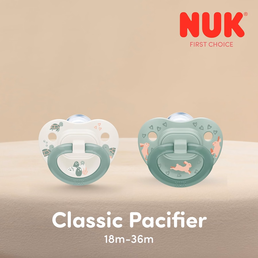 NUK First Choice Classic Orthodontic Baby Pacifier, 18-36 Months Toddler Pacifier, Blue & Orange, Baby Must Haves, 5-Pack : Health & Household